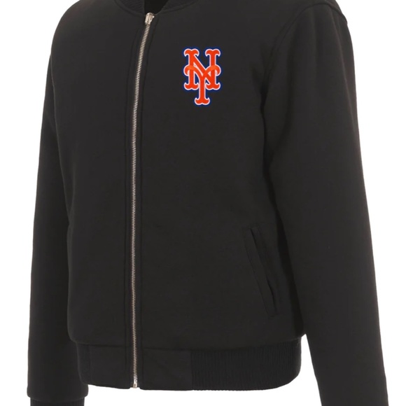 New York Mets JH Design Reversible Women Fleece Jacket - Black - Picture 2 of 3